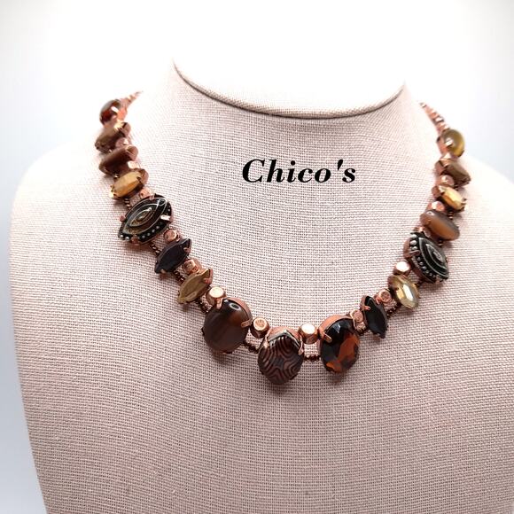 Chico’s Helena Bronze Art Bead Necklace Two Strand NWT 20” Statement - Picture 3 of 12